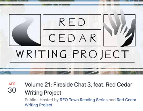 TONIGHT @ 7:30PM: <a href="/RedCedarWP/">RedCedarWritingProj</a> &amp; the REO Town Reading Series is co-sponsoring a Facebook Live poetry reading. Featured poets/RCWP TCs @MitchNobis, <a href="/KristineBrickey/">Kristine E. Brickey</a>, &amp; @AramKabodian, along with Welsh poet @dai_r_george. <a href="/msuwrac/">WRAC @ MSU</a> professor Matthew Rossi will host.