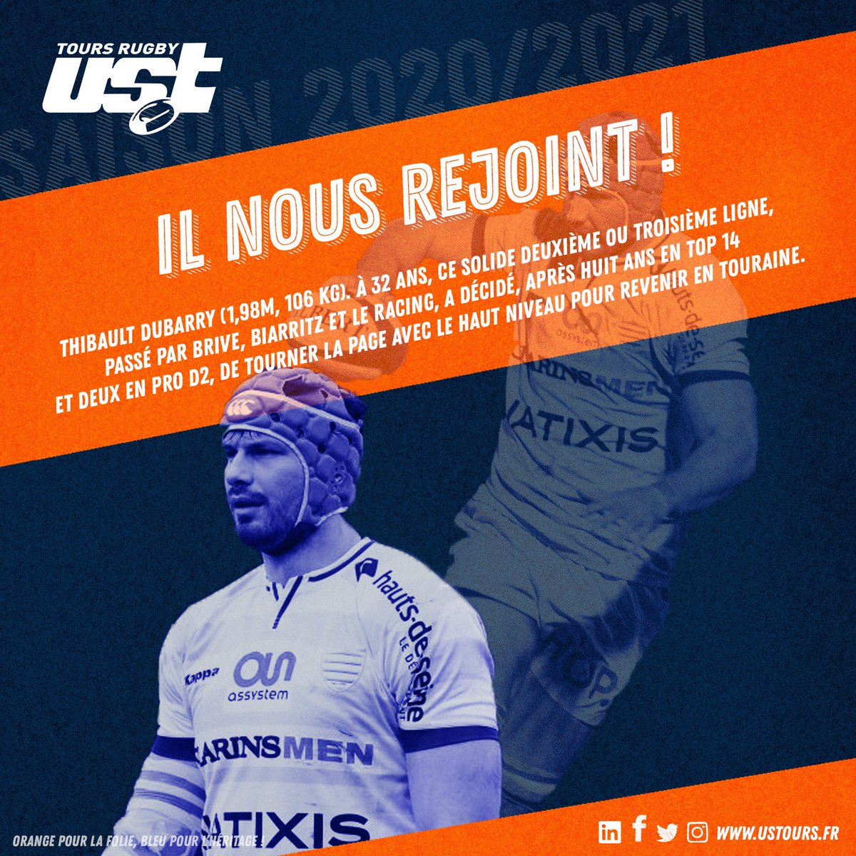 USTours_rugby's tweet image. Il est temps de vous annoncer notre première recrue pour la saison 2020/2021 ! 🤗😬 

 ustours.fr/2020/04/30/dub…