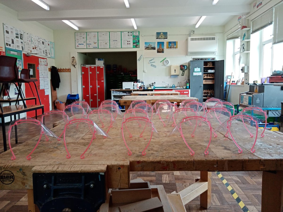StonyDean's tweet photo. The Design Technology Department have been using our #3dprinter in order to manufacture Face Shields to donate to front line #NHS workers #NHSheroes #3DPrinting https://t.co/W4JcGqOtNN
