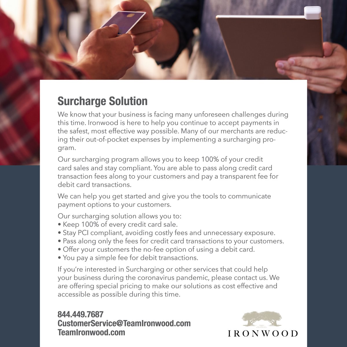 IWPMTS's tweet photo. Ironwood's Surcharge Solution can help your business keep 100% of every credit card sale. 
https://t.co/dDPU90qytt https://t.co/hfgiHh1RZb