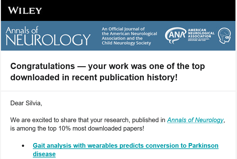 sil_bam's tweet photo. Great news! Our article in collaboration with Prof Maetzler's group on the use of #WearableTech to predict #Parkinson has been recognised as a #TopDownloadedArticle in Annals of Neurology! @BAM_Research @DrClintHansen @moradsays @ElkeWarmerdam 
Paper here: https://t.co/FEDlLmj7Wa https://t.co/Lyni0HDid4