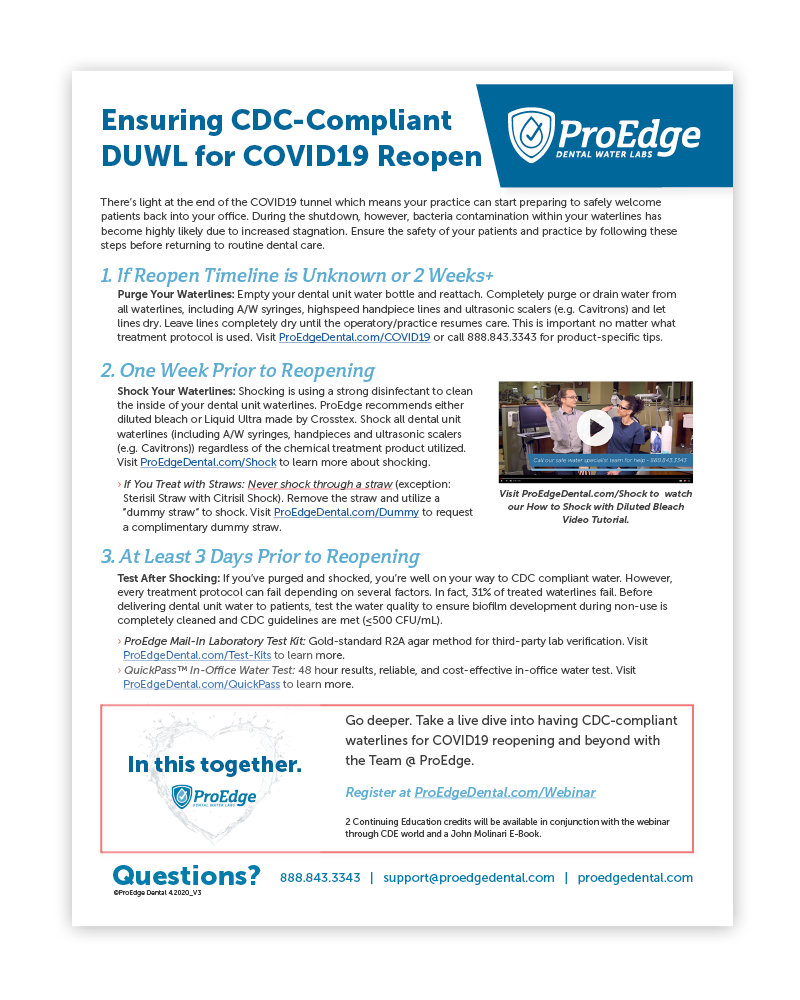 ProEdgeDental's tweet photo. Getting ready to reopen? Make sure you give your DUWL attention before you do.
Download Updated Reopen Protocol ---> https://t.co/ElPyrm08VO
#dentalcare #toothlife #dentalhygiene #rdhlife #rdh #dentalassistant #dentistlife https://t.co/aNOaWH9M3s