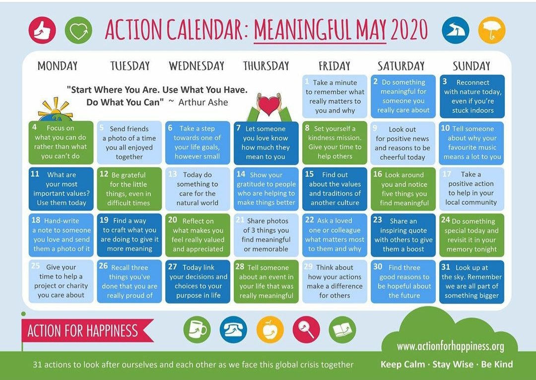 MandyJVirk1's tweet photo. @FBA_SixthForm #FBASixthFormStayAtHomeChallenge As we approach May, I thought I would share this calendar for Meaningful May 🌟🌈 https://t.co/q40QbxMIDy