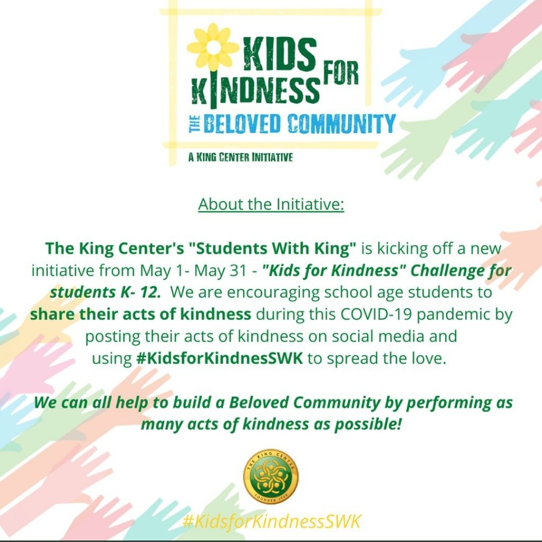 During the month of May, <a href="/TheKingCenter/">The Martin Luther King, Jr. Center</a> is hosting a Kids for Kindness Challenge!  Please see the details below! #compassion #empathy
 #DigitalLearning