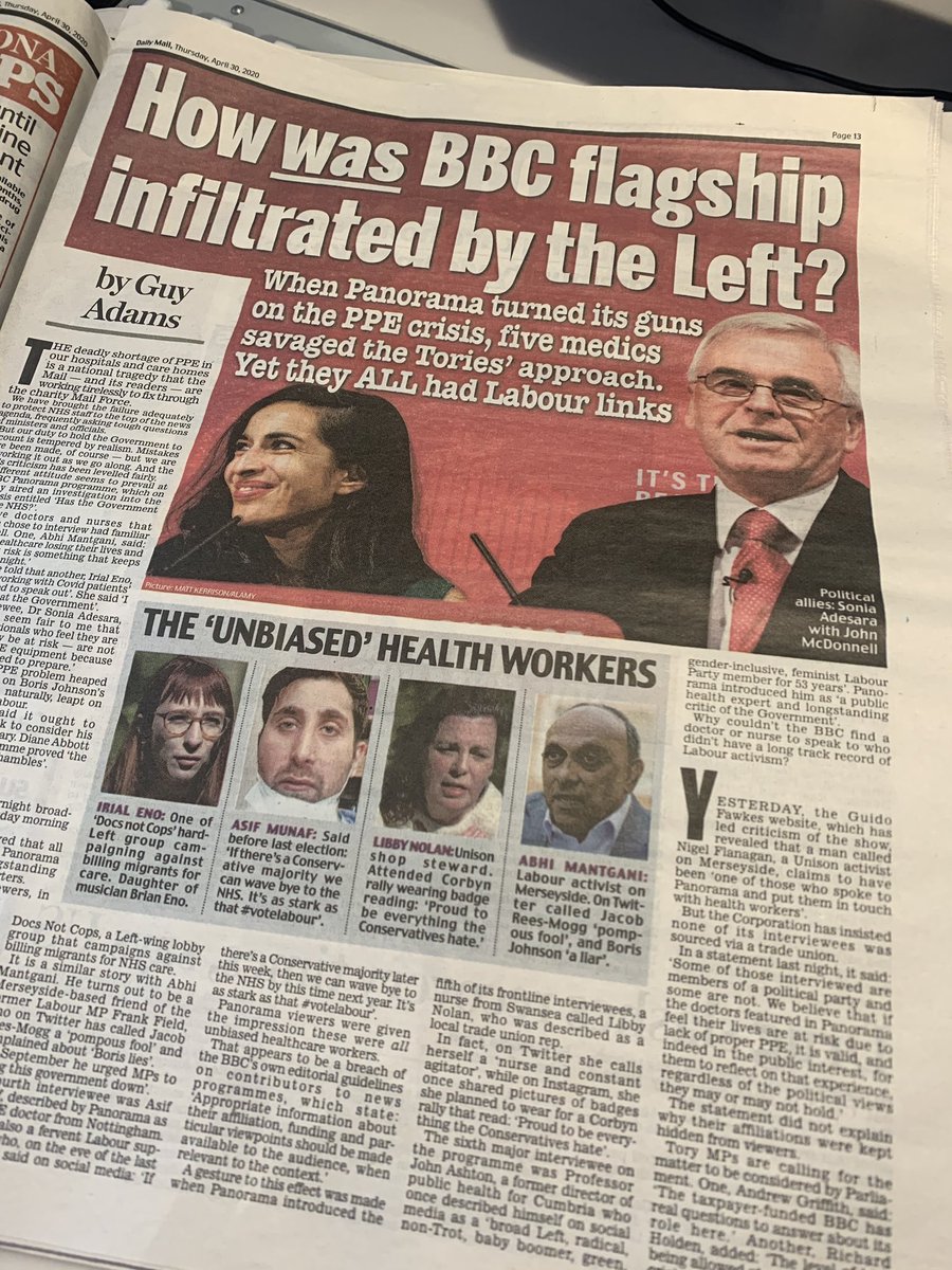 The Daily Mail lecturing us on political bias! It’s interesting that as soon as the pressure turns to the incompetence of Johnson’s government how the “consensus” of keeping things “apolitical” and “we’re all in it together” slips away with codswallop like this.