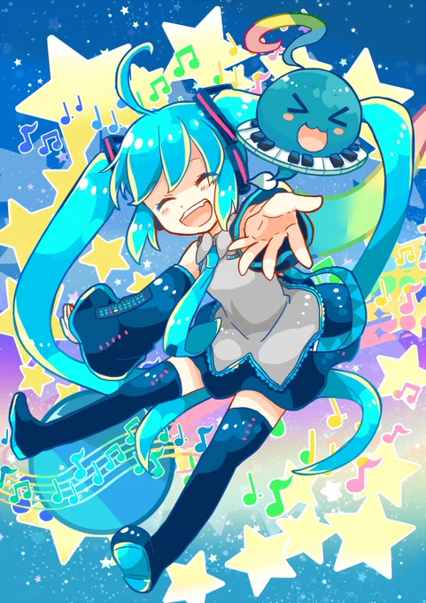 「初音ミクぐらふぃコレクション なぞの音楽すい星」公式さん(@mikucolle)から許可を頂きましたので初期のメインビジュアルを。6月末まであと少しの間となりましたが引き続きミクちゃんたちと楽しい思い出を作っていただけたらなと思います!ありがとうミクコレ! #ミクコレ 