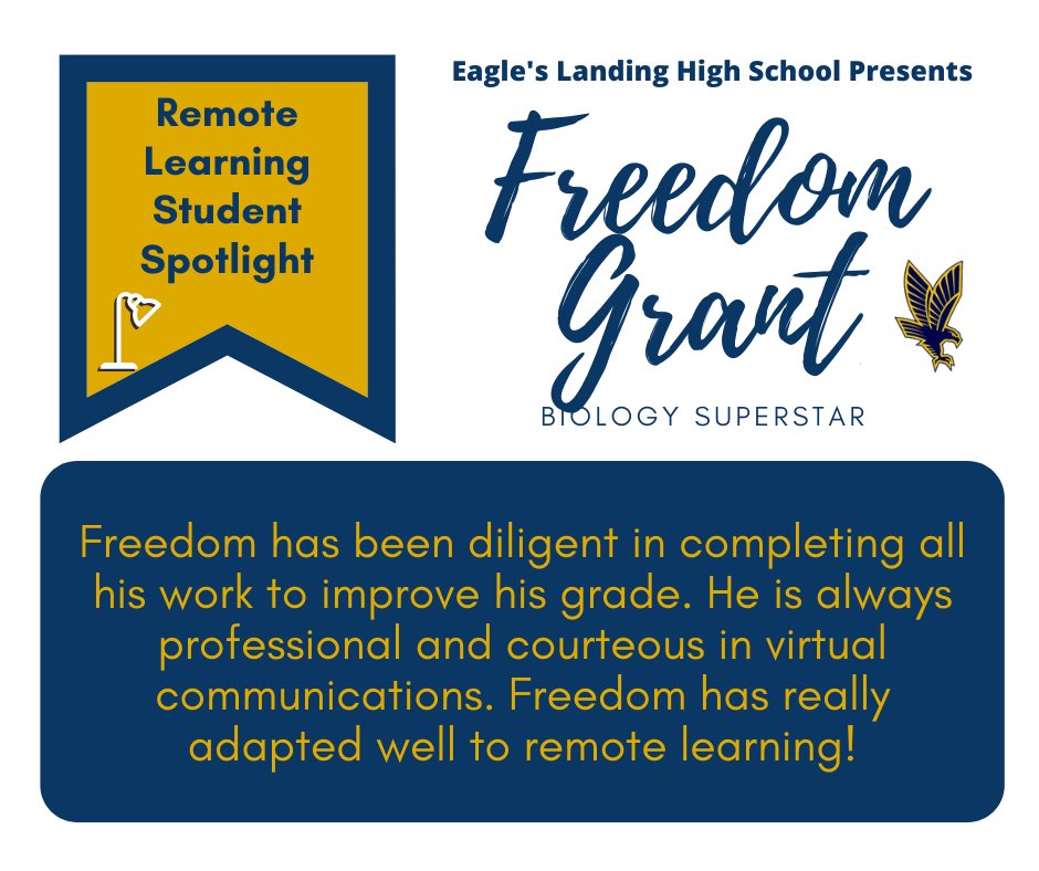 ELHS_HCS's tweet image. Freedom Grant is Ms. Lawrence&apos;s Biology Superstar! As our next Remote Learning Student Spotlight, Freedom has adapted well to digital learning! @DrKeshaJones1 @KindraTukes @drwilliams08 #ELHSRemoteLearningSpotlight #RemoteLearninginHenry #ELHSSOAR #studentsintherace