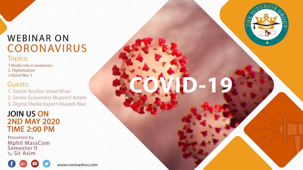 IG_Zahra's tweet photo. #WEBINAR
#JOIN_US
#2_MAY_2020
#At_2_PM
#ONLY_ON_ZOOM
#TOPIC
#CORONAVIRUS_DISEASE_2019
#MEDIA_ROLE_IN_AWARENESS
#DIGITILIZATION
#WORLD_WAR_3
#FINAL_PROJECT
#MPHIL_MASS_COMMUNICATION_DEPARTMENT_2_SEMESTER
#MEDIA_CULTURE_AND_SOCIETY
#MENTOR
#SIR_ASIM
#HOD_SUPERIOR_MASS_COMMUNICATION https://t.co/oqXUFVZWhe