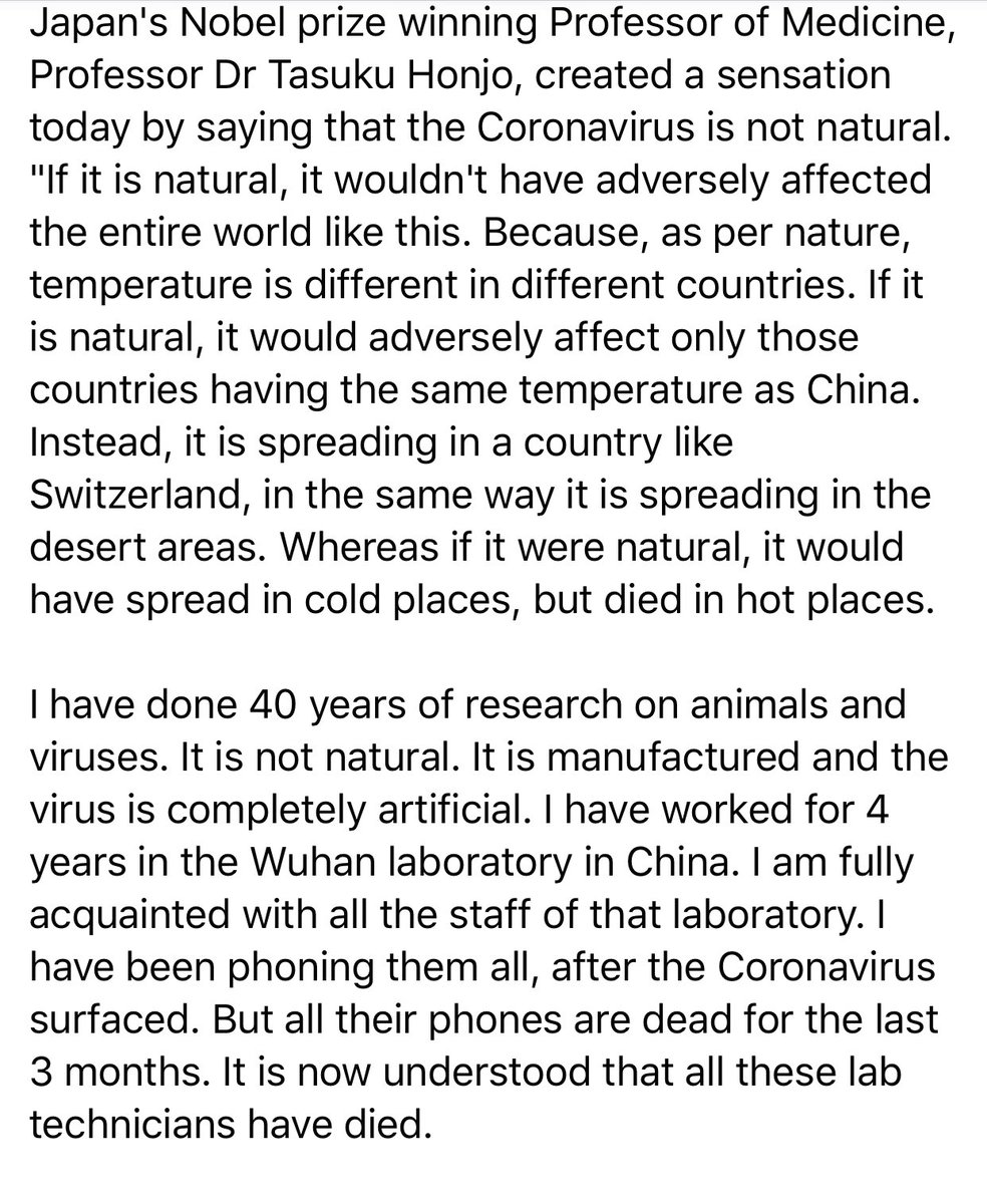 mattroles's tweet photo. Why isn’t anyone questioning the fact that the genesis of the #coronavirus #COVID19 outbreak occurred near the Wuhan Institute of Virology. The below isn’t the first expert who has said this is man made. Questions need to be asked. @piersmorgan could you help here. https://t.co/n4fwwkPbPm