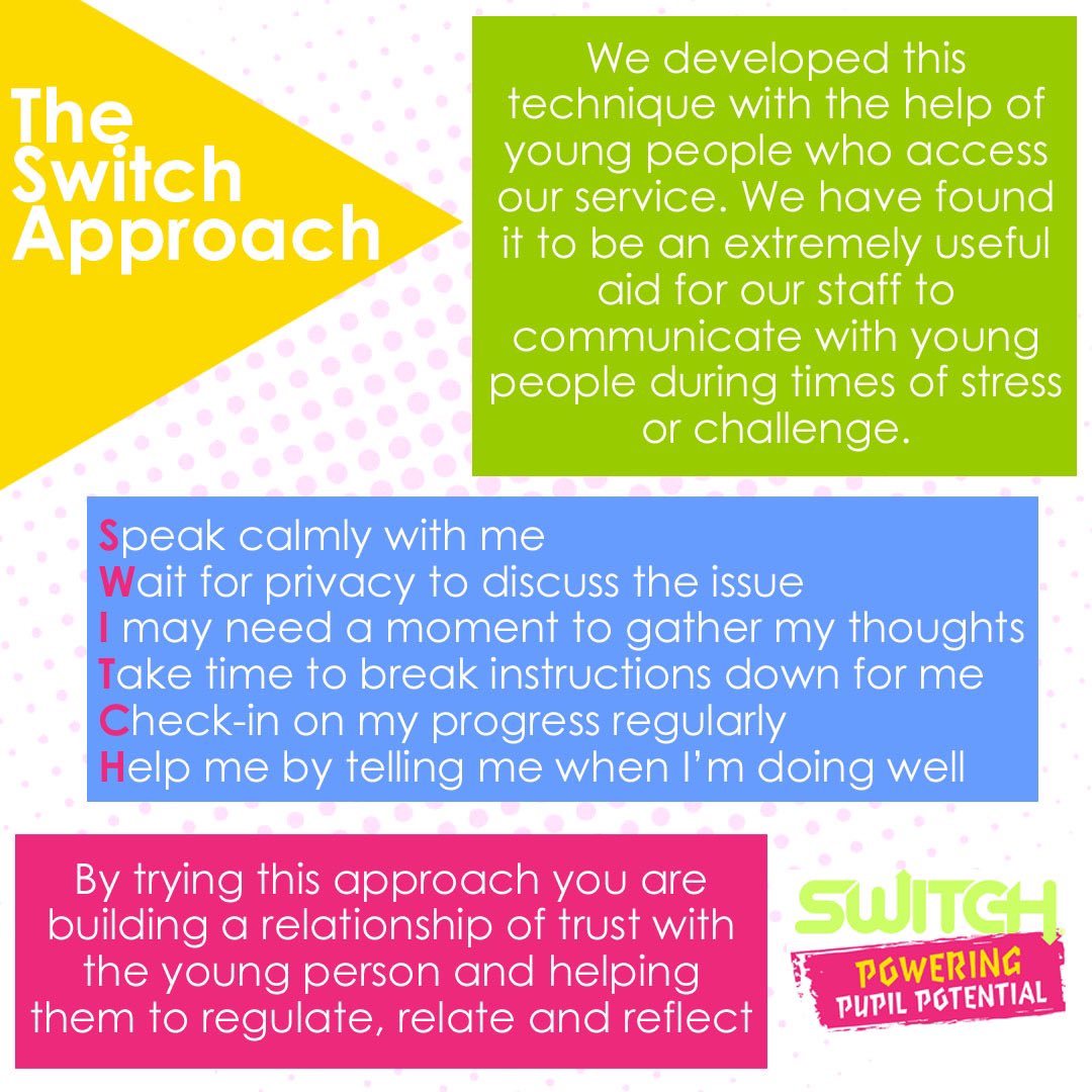switchmidlands's tweet photo. 🧡🖤 T H E S W I T C H A P P R O A C H 🖤🧡 We developed this technique of communicating with the help of young people we work with. Our staff have found it extremely useful when regulating, relating and reflecting. #poweringpupilpotential #education #wellbeing #supportCYP https://t.co/B8mkO5mM5C
