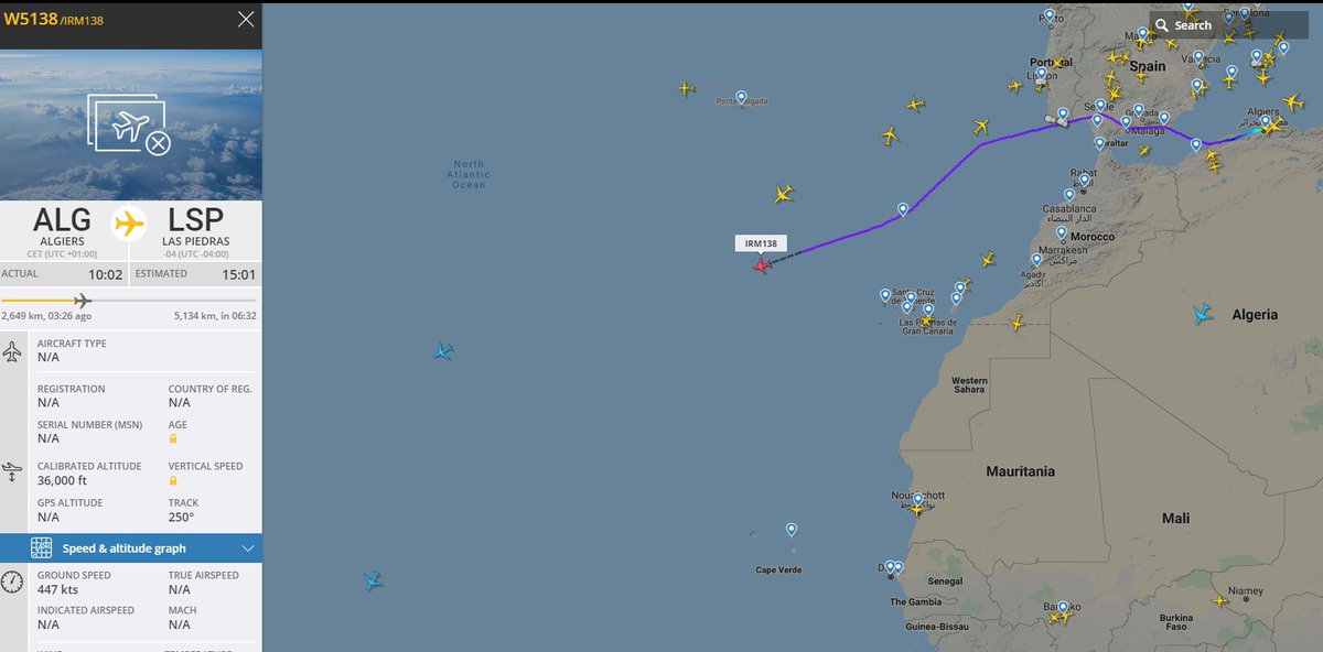 Ninth flight in row from Iran to Venezuela, again with an intermediate landing in Algeria.