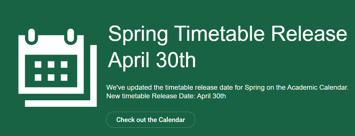 Algonquin College on X: "Timetables for the Spring Term are now available  in ACSIS for most programs. Can't see your timetable? Make sure you  deferred your fees or paid your deposit. See the full calendar here:  https://t.co/FJqWK6YA7A https://t.co ...