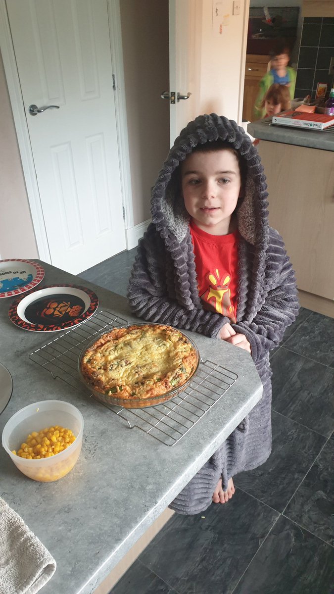almalloy31's tweet photo. Thanks for the great idea on this week's home learning grid. I took a back seat and Alex made a healthy crustless quiche for dinner last night. Delicious! @bannps @Strachan_bps @IamGrantos1 https://t.co/nxkxchbxcA