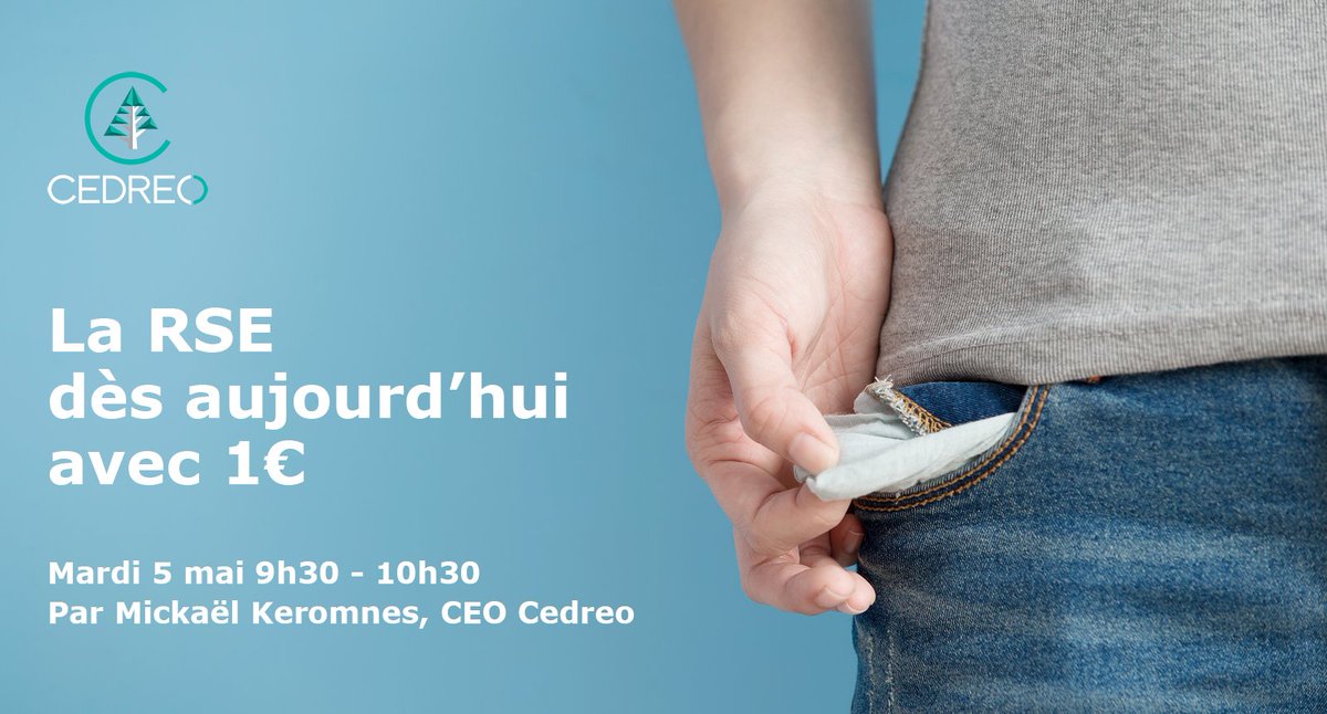 [#Webinar] Comment mettre en pratique la #RSE avec 1 € ? ♻️ Pour soulever cette question <a href="/cedreo/">Cedreo</a> interviendra mardi 5 mai pour nous partager son retour d'expérience. 📅

👉Infos et inscription bit.ly/2yBhu0s