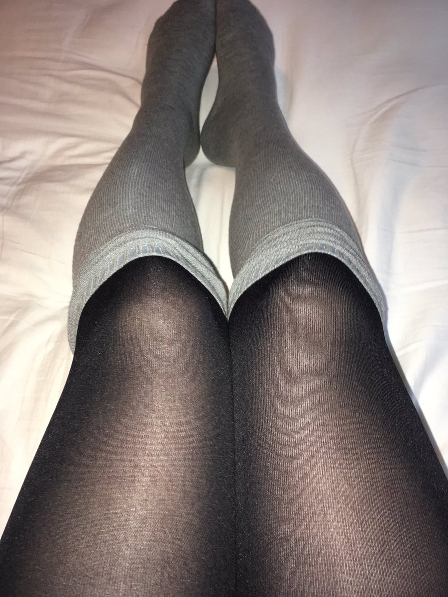 Alice Elsa on X: Black opaque tights with grey knee high socks. #tights  #socks #opaque #grey #legs #skirt  / X
