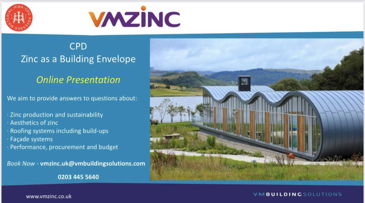 JMorton1907's tweet photo. IF you would like to book an online CPD with us we would be delighted to present through Zoom or Microsoft Teams.
vmzinc.uk@vmbuildingsolutions.com / 0203 445 5640. #VMZINCUK #VMZINC #RIBA #CPD #CPD2020 #ZINC #STANDINGSEAM #architecturedesign #architecture #architects https://t.co/rlA6eg1FiN