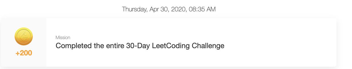 sergiitk's tweet image. Completed #30DayLeetCodingChallenge - that was fun. Good brain warm-up before starting my work from home day. Most questions took less than 25 minutes. Especially enjoyed the new questions.
