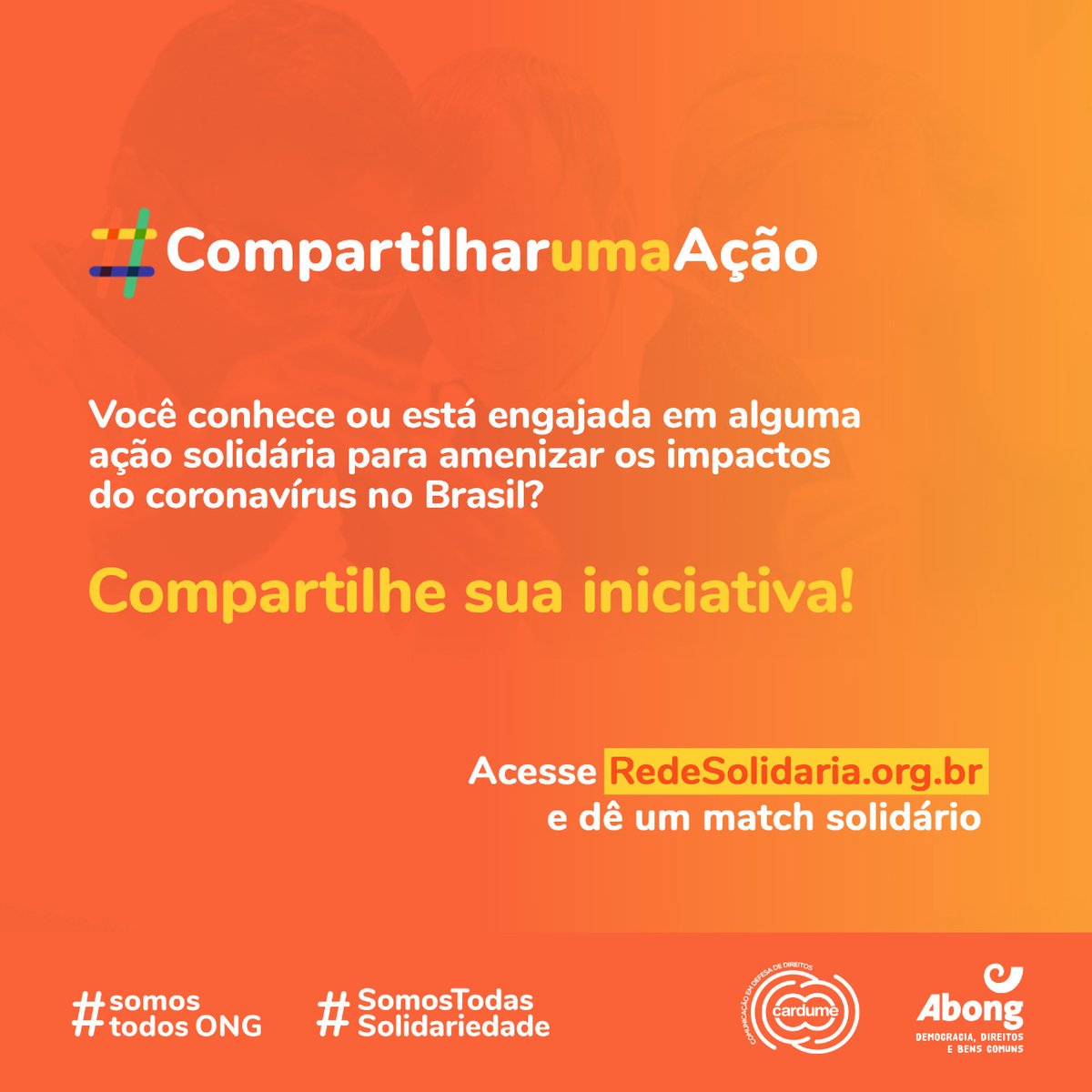 abong_osc's tweet photo. Tem alguma iniciativa, precisa de ajuda ou quer ajudar?
Acesse https://t.co/1JACVYeGDt e dê um match solidário!
Solidariedade é estarmos mais unidas do que nunca!
#SomosTodasSolidariedade #ONGsContraoCoronavirus #EmDefesadoSUS #AbongNasRedes #RedeSolidaria #RevogaEc95 https://t.co/qUJr5SNW9l