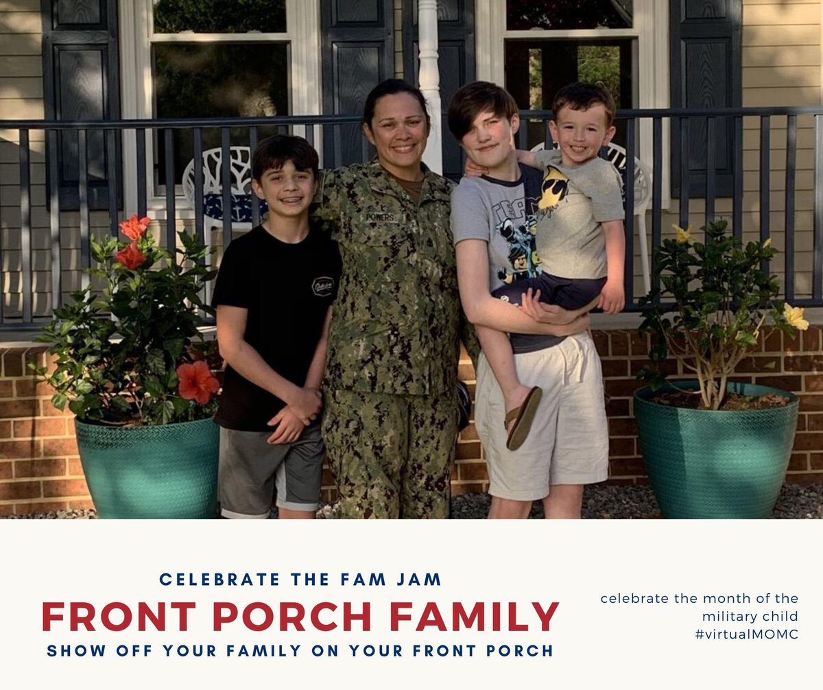 NavyCYP's tweet photo. Post a photo of your #FrontPorchFamily as we celebrate the Month of the Military Child while practicing physical distancing. #VirtualMOMC https://t.co/7ZMi0hk1Ah