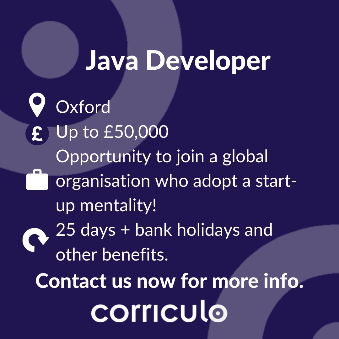 CorriculoRec's tweet image. Excellent Java Developer opportunity.
Please contact us for more information: corriculo.co.uk/jobs/java-deve…
#javajobs #javaroles #javadeveloper #newjob #Oxfordjobs