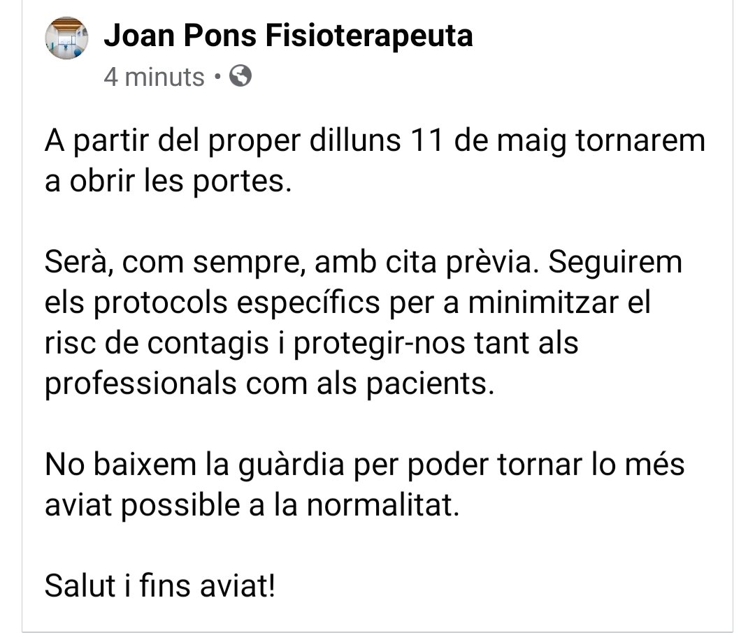 TomeuXavier's tweet photo. TORNAM AVIAT! #Fisioterapia #readaptacio #entrenament #nutricio #podologia https://t.co/X7IsvWR3gZ