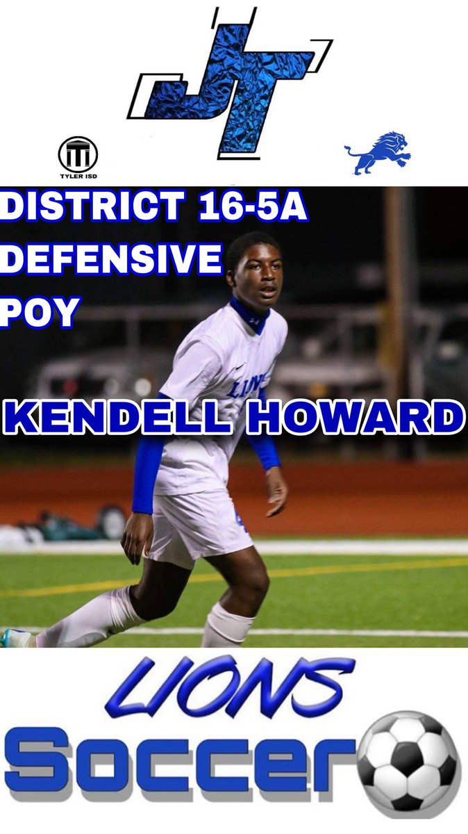 Big CONGRATULATIONS to Sophomore KENDELL HOWARD ( <a href="/thevibeofkch/">Kendell Howard</a> ) for being named District 16-5A Defensive Player of the Year‼️ Very proud of this young man.
👀🦁👑⚽️💪💯
<a href="/TylerISD_Ath/">Tyler ISD Athletics</a> @JohnTylerLions @JohnTylerSports <a href="/EliteId/">TX Elite Soccer ID</a> <a href="/tascosoccer/">TASCO</a>