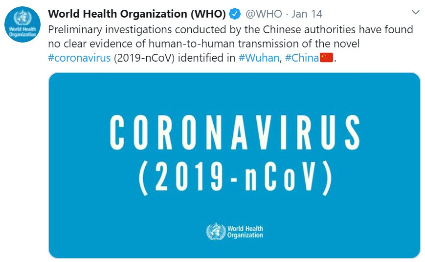 Did W.H.O do any research or investigation on CORONA Virus?They just follow Chinese researcher and copy paste chinese reports on W.H.O tweeter acount that Corona Virus dosent transmitt Human To Human?
World's tax payers paying for this to W.H.O?