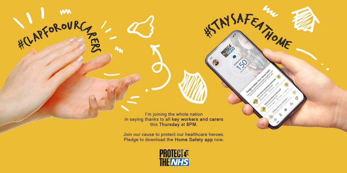 Protect_NHS's tweet photo. I’m joining the nation in saying thanks to all our key workers and carers this Thursday at 8PM. But REMEMBER, more than applause, they also deserve our cooperation. Download the Home Safety app through our website: https://t.co/6VlcQFtikq
#ClapForOurCarers  #ProtectTheNHS https://t.co/mcSGfkDYVZ
