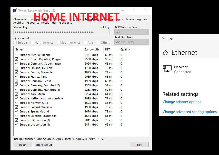 cansvr's tweet photo. @TwitchSupport I have 20mbit upload speed with ethernet cable. However when i try to stream i can only use 2mbit bandwidth. When i stream with my phones internet, i can use 6mbit bandwidth. What could be the reason? What could be different between home internet and phone internet https://t.co/U0Jwl9WICf