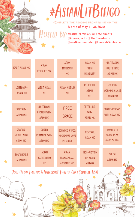 LitCelebrAsian's tweet photo. Optional: If you’d still like to base your #AsianLitChat May reading TBR on our #AsianLitBingo prompts below, feel free to view our board below! (4/6)
https://t.co/sFH9DLdatB https://t.co/8gaOT5ZUwL