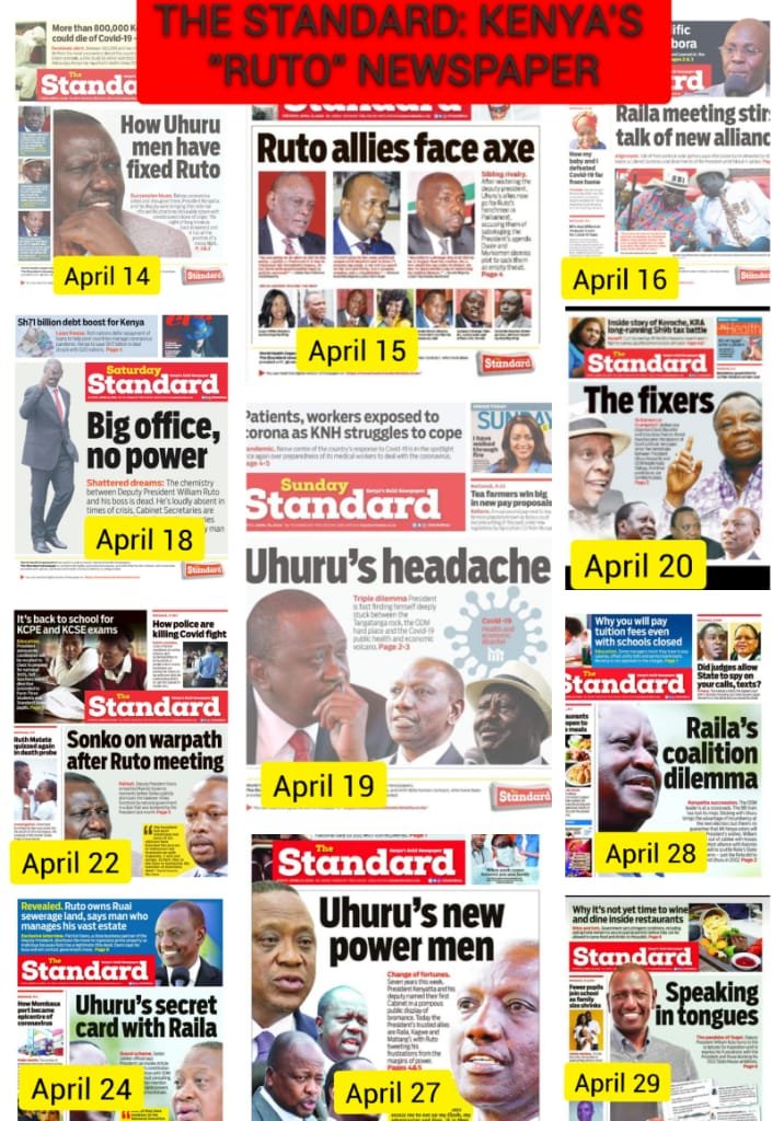 Instead of the dailies putting the government and MoH to task in regards to the #COVID19KE #MoneyHeist you will see DP William Ruto being mentioned left right centre  case in example the Standard Newspaper. Ruto indeed sales he is a brand.