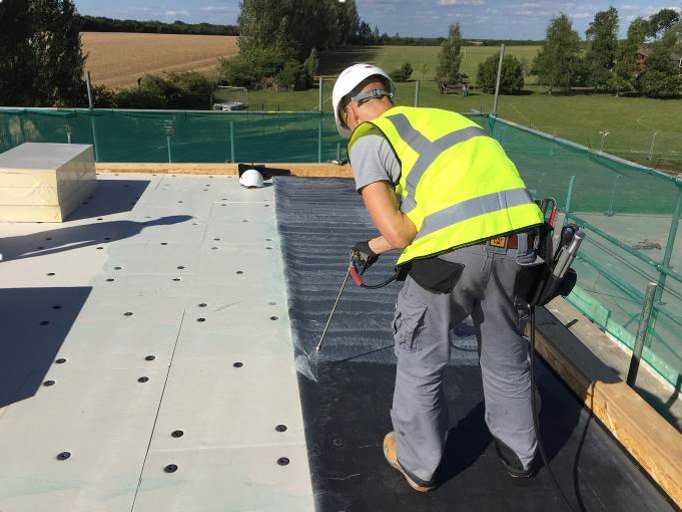 #Firestone 's BA2012 S Spray Adhesive is a quick, clean economical method of application for Fully Adhered #RubberGard #EPDM roofing projects.