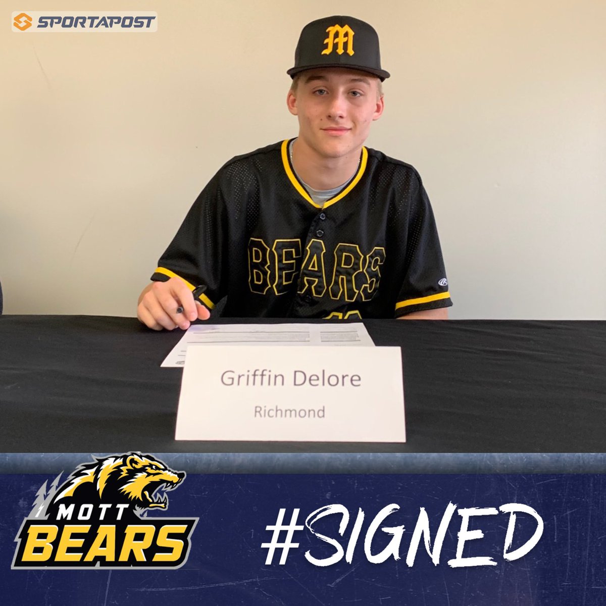 RHSBlueDevils1's tweet photo. Signing Day #4: Griffin Delore will be a part of the Baseball Program at Mott Community College (@MottCCBaseball) next season. Congratulations and Good Luck, Griffin! #GoBlueDevils #HardWorkPaysOff https://t.co/xB26Lavmr4