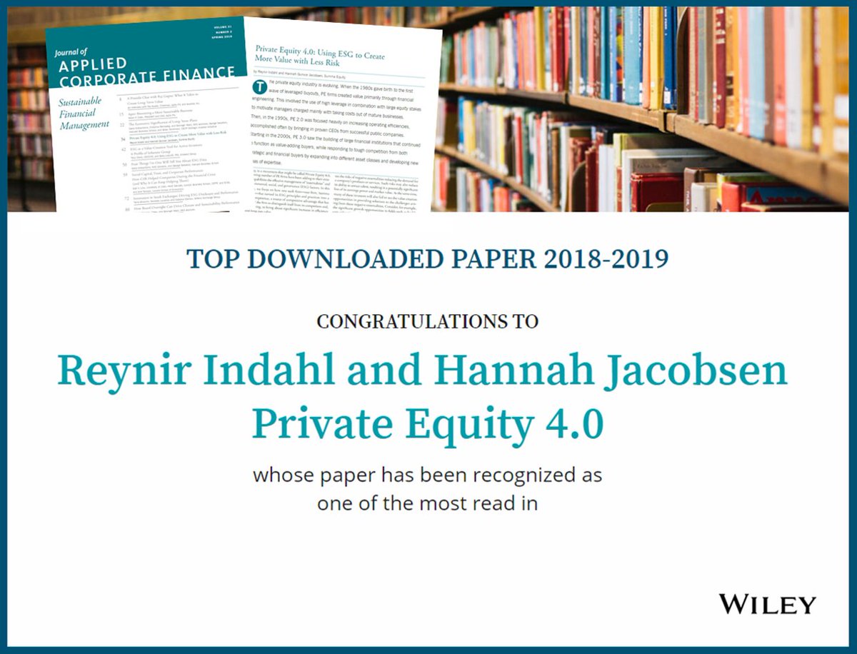 SummaEquity's tweet photo. Excited to see that our Private Equity 4.0 article, published in the Journal of Applied Corporate Finance is among the top 10% most downloaded papers in 2018-2019! 

Read the article here: https://t.co/tHdh3JjBhc

#SummaEquity #SDGimpact #Article #ESG https://t.co/YHc58QfwD0