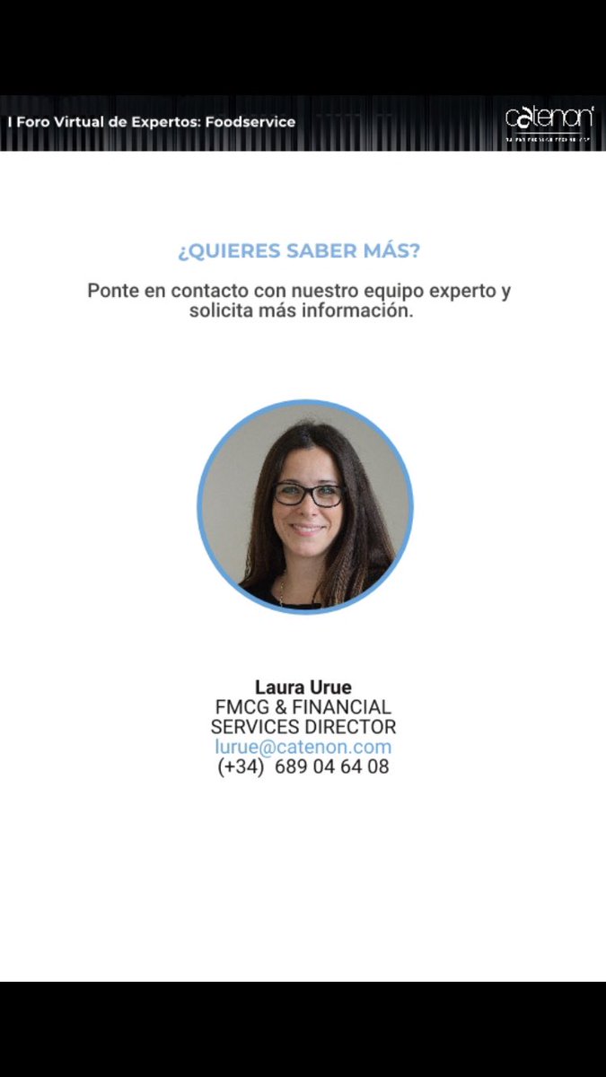 Compartimos las conclusiones más importantes tras el I Foro Virtual de Expertos en Foodservice organizado por #Catenon y <a href="/lurue/">Amy Bakos</a> , FMCG and Financial Services Director #recruitment #catenonbarcelona #teamnews #cuandotodopase #covid19
