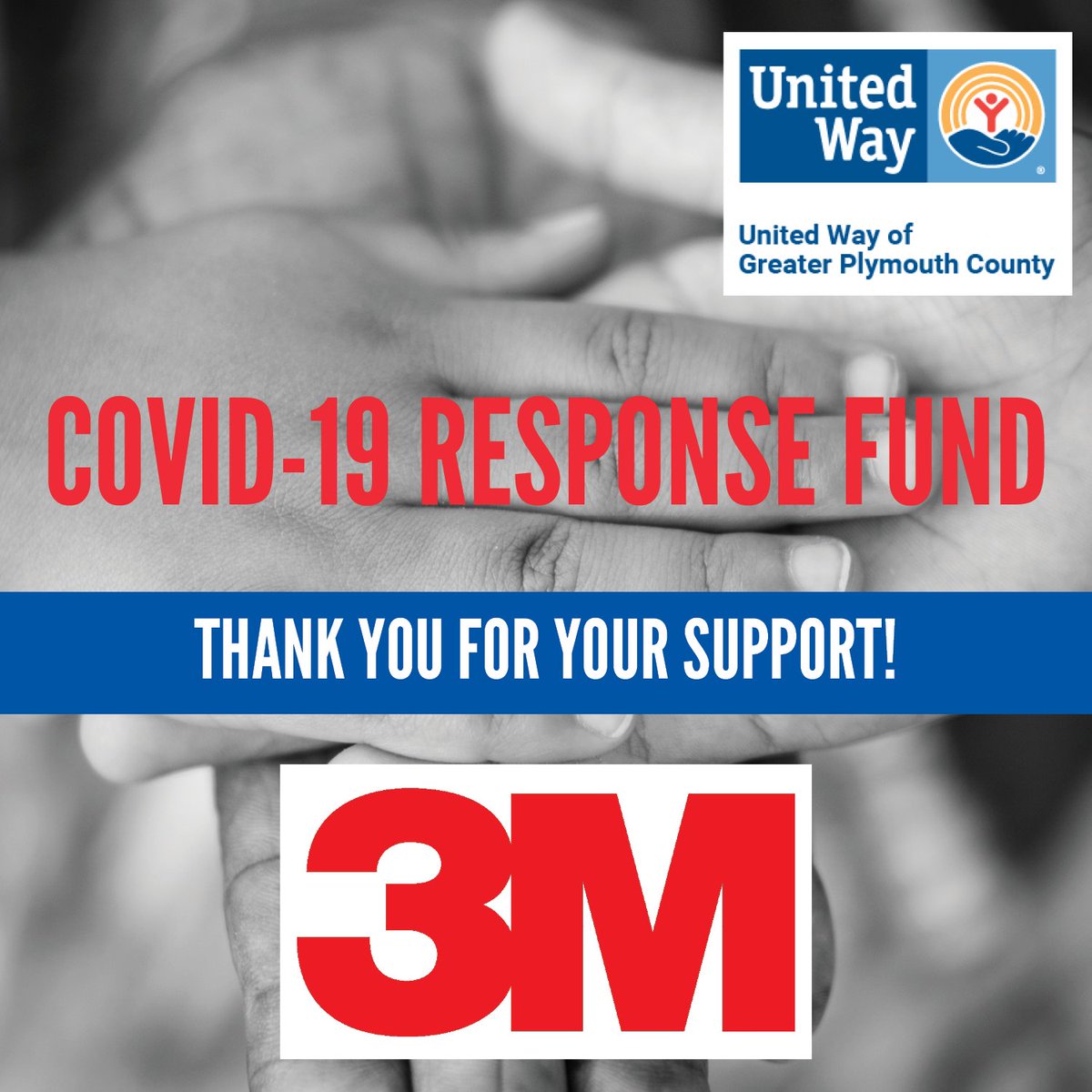 Thank you 3M for you generous donation to our United Way of Greater Plymouth County!  3M's donation to our local community is part of their total $5 Millon corporate gift to United Way Worldwide! What an incredible company.

uwgpc.org/covid-19-respo…