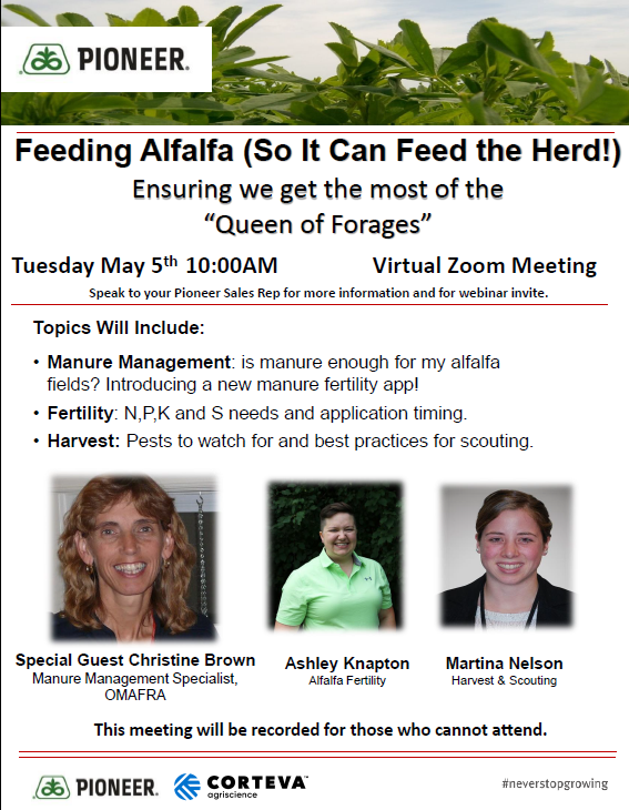 Glad to be the host with these alfalfa guru's for our next virtual webinar! Kindly reach out to your Pioneer rep for Zoom details (avoid hackers!) Listen from the cab or please note we will record the session &amp; send out a link after realizing its a busy time of the year. #FarmOn