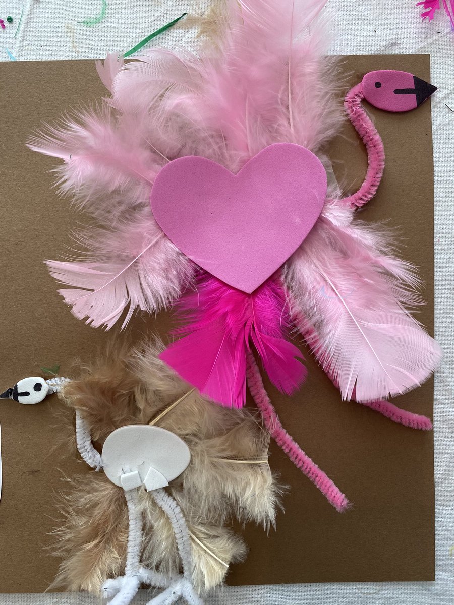 KWeb_ft_MissK's tweet photo. Katelyn always has to take things to the extreme - there are feathers everywhere but she’s delighted with her finished report on Flamingos 🦩 @SchoolHillside1 #P3HHillside https://t.co/vVaNmqFM9P