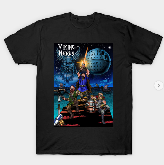 VikingNerds's tweet photo. Why yes indeed, that is @JeremeZimm with a mead horn bandolier. Check out our new Star Wars parody shirt at @TeePublic!  https://t.co/YwR3Xlqu50 https://t.co/ld4qjeclgu