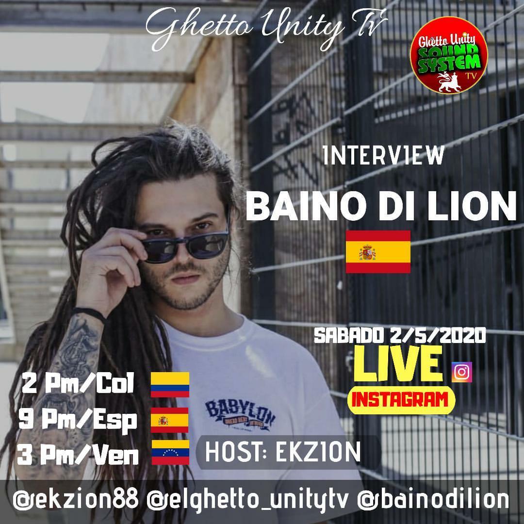 ¡¡¡HOY no te pierdas la entrevista con <a href="/Bainodilion/">Baino dilion</a> en GHETTO UNITY TV!!! 
Como siempre ¡en INSTAGRAM LIVE! @elghetto_unitytv
Horarios:
Colombia: 2pm
España: 9pm
Venezuela: 3pm