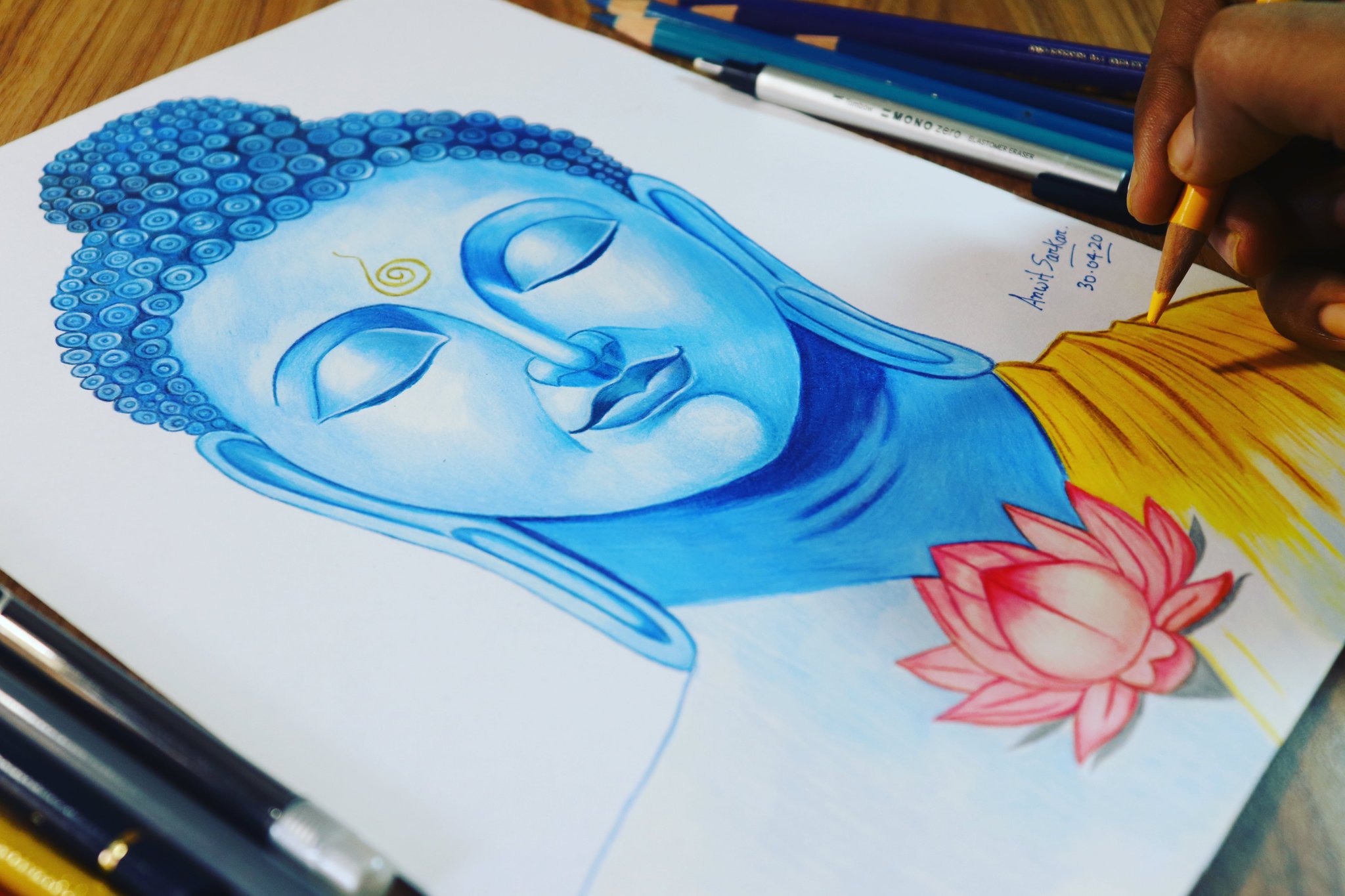 How to draw easy Gautam Buddha pencil drawing step by step - YouTube