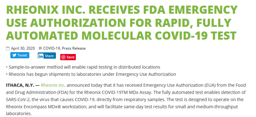 TradeHawk's tweet photo. $RAND Rand Capital portfolio company Rheonix receives FDA Emergency Use Authorization for rapid, fully automated molecular COVID-19 Test https://t.co/3MnWbAp4y6  https://t.co/rekQuOCVqw https://t.co/FxcZqLy6c2