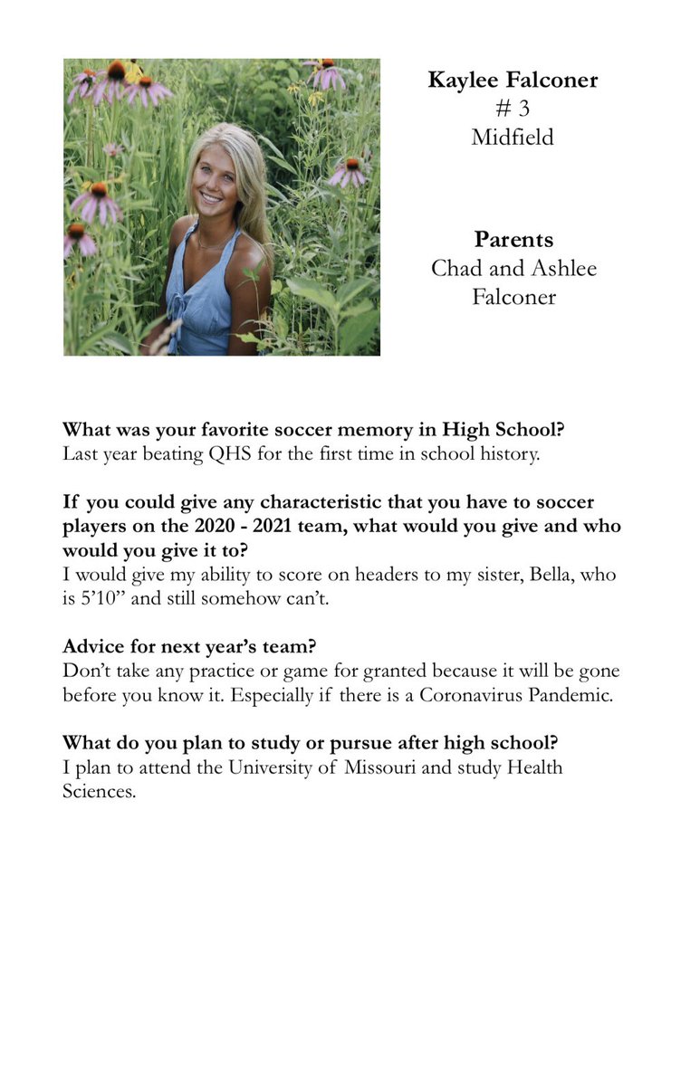 HannibalSoccer's tweet photo. Tonight would have been senior night for our 2 seniors. So, we wanted to honor these ladies by putting together a senior night program. Thank you Kaylee Falconer and Abby Baumann for your 4 years of dedication to Hannibal Soccer. We will miss you! https://t.co/FOb7ap2qTt