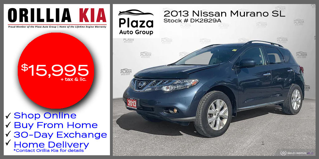 orilliakia's tweet image. Buy this 2013 Nissan Murano SL from home with a 30-day exchange!
#nissan #murano #suv #usedcars #orillia #buyfromhome @orilliakia #plazaautogroup
orilliakia.com/used/Nissan/20…