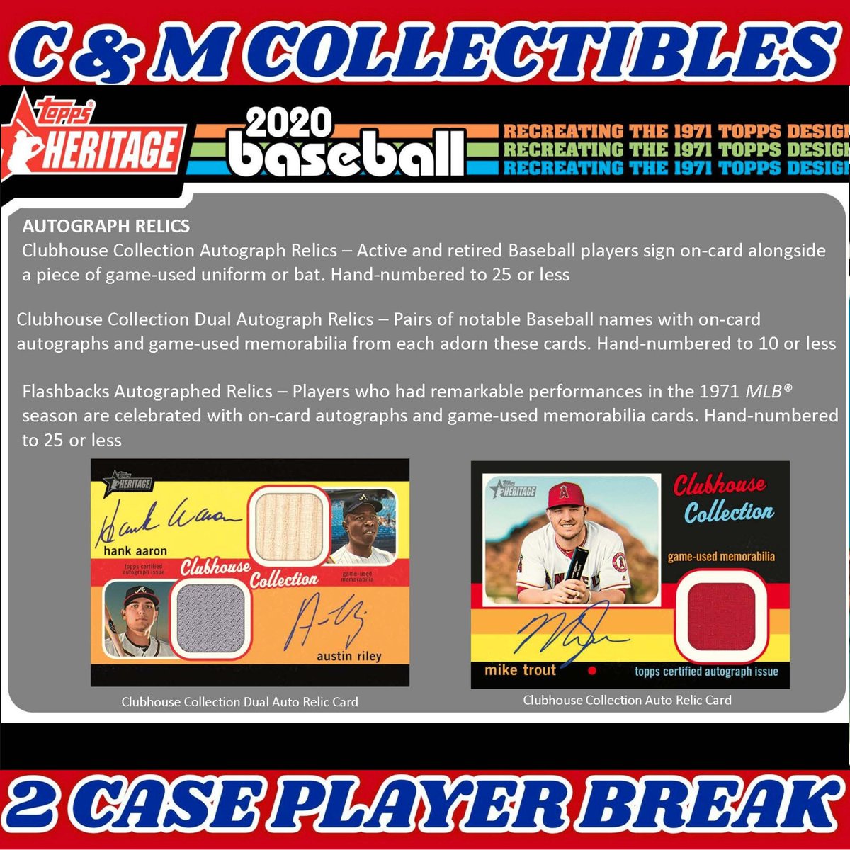 CandMCollect's tweet image. Auctions are ending TONIGHT in just a few hours for the 2020 @Topps Heritage Baseball 2 Case eBay Player Break we are breaking live Tomorrow Night (Friday) at 6:00 PM CST! Jump on eBay now by clicking this link to get your players ---&amp;gt; ebay.to/2ylHzhs