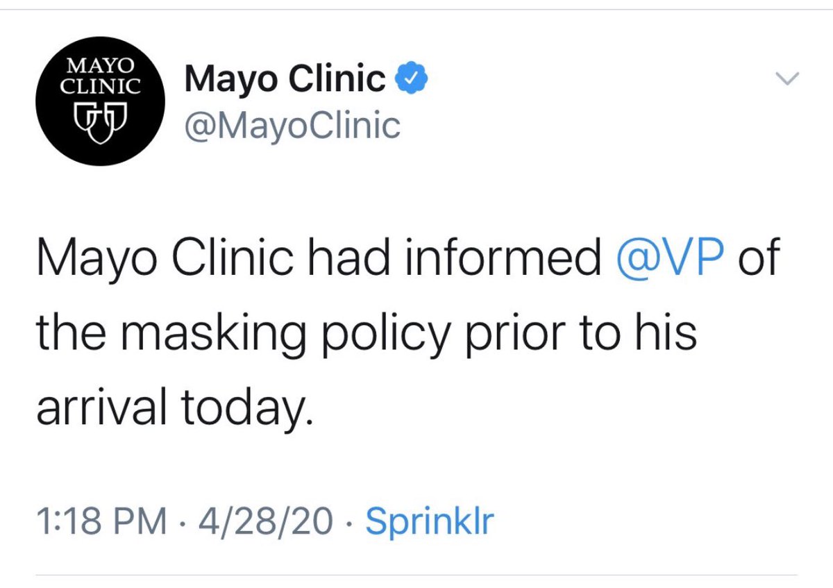 melissablake's tweet photo. Karen Pence: “It was actually after he left Mayo that he found out they had a policy of asking everyone to wear a mask."

Mike Pence knew about the policy. There’s always a tweet, Karen...even if it gets deleted. https://t.co/jdXdLbQfRk