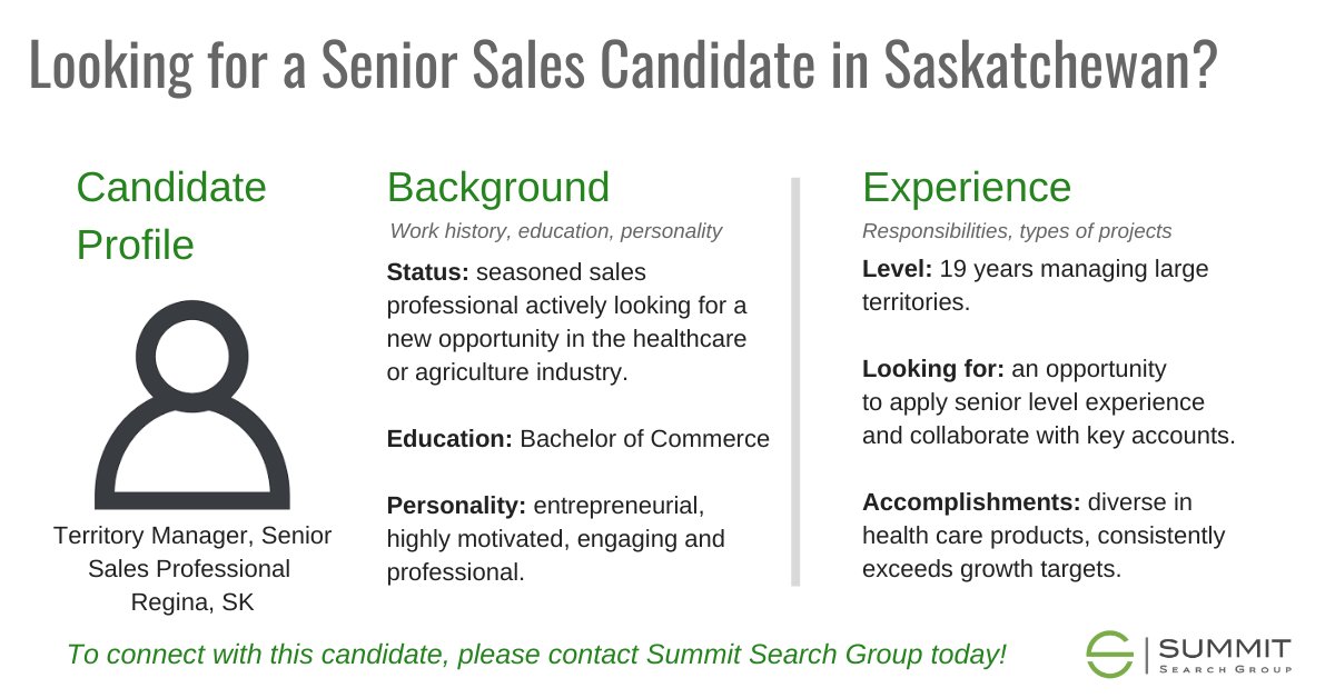 jesskwillis's tweet photo. We are actively working with top candidates in Manitoba and Saskatchewan, such as this senior sales professional. Contact us today if you are looking for a seasoned professional to join your team!

#summitsearchgroup #recruitment #candidates #sales #Saskatchewan https://t.co/sjwPZ6KYjt