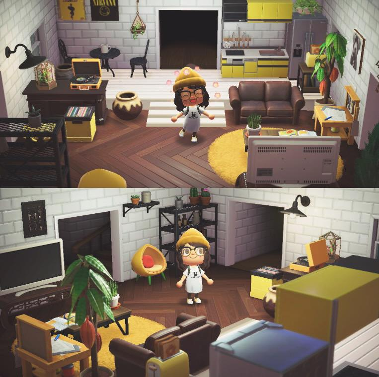 96. Un salon vintage(Source :  https://www.reddit.com/r/AnimalCrossing/comments/galisc/finally_decorated_my_living_roomkitchen_did_the/)