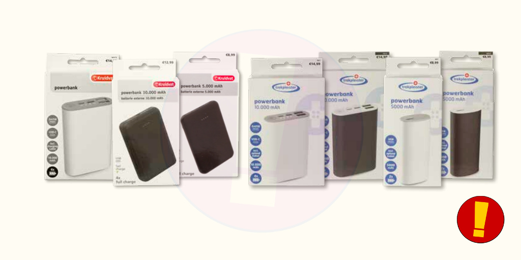 Terugroepactie!
Powerbanks Kruidvat en Trekpleister
Oók verkocht bij Prijsmepper
Kans op brand en ontploffing
Meer info via rcll.nl/3bTWGjB