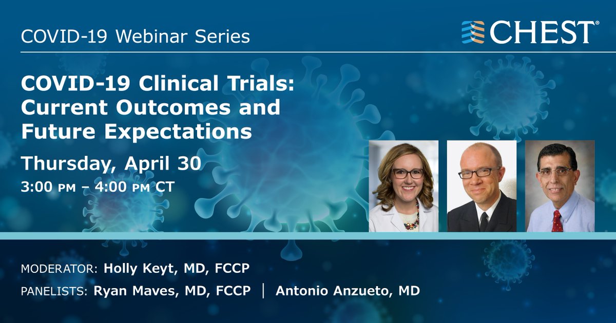 accpchest's tweet photo. We’re going live in an hour for the COVID-19 Clinical Trials: Current Outcomes and Future Expectations webinar.
Register here to join: https://t.co/zQI0GT3uOy
#COVID19 #coronavirus https://t.co/5Wktm9qiYI